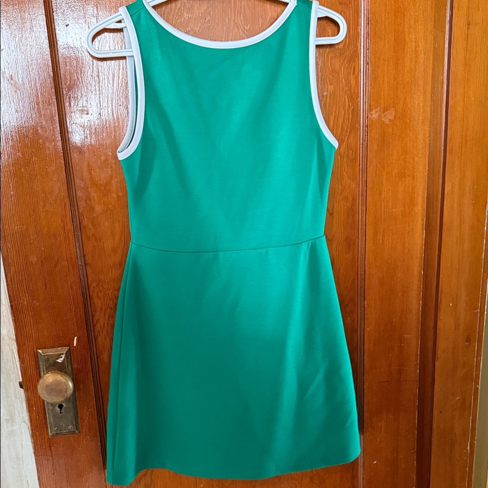 RD Style Sleeveless Green Mini Dress with White Trim